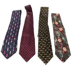 Vintage Themed Ties Stonehenge Cheetah Clocks Lighthouse Lot of 4